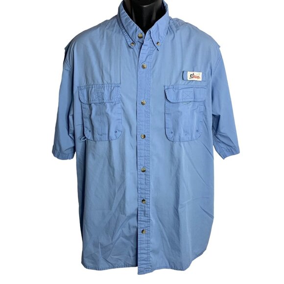 Button Down Vented Fishing Shirt XL Blue Pockets Short Sleeve Quick Dry Camp - Picture 1 of 6